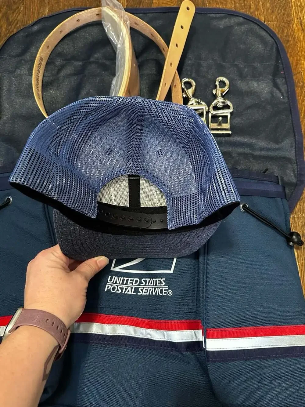 USPS United States Postal Service Letter Carrier Satchel Bag Leather Belt & Hat